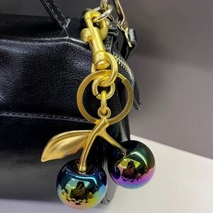 Iridescent Vibrant Multicolor Cherry Keychain